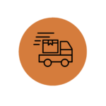 Pictogramme noir sur fond orange d'un camion de livraison