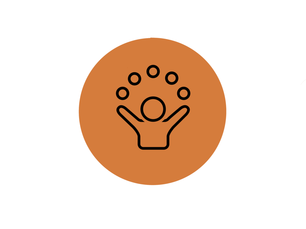 Pictogramme noir sur fond orange d'un homme qui joue