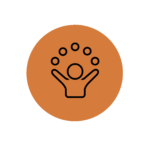 Pictogramme noir sur fond orange d'un homme qui joue